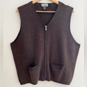 VINTAGE Classico Brown Knit Merino Wool Blend Zip Front Vest Eclectic Grandpa